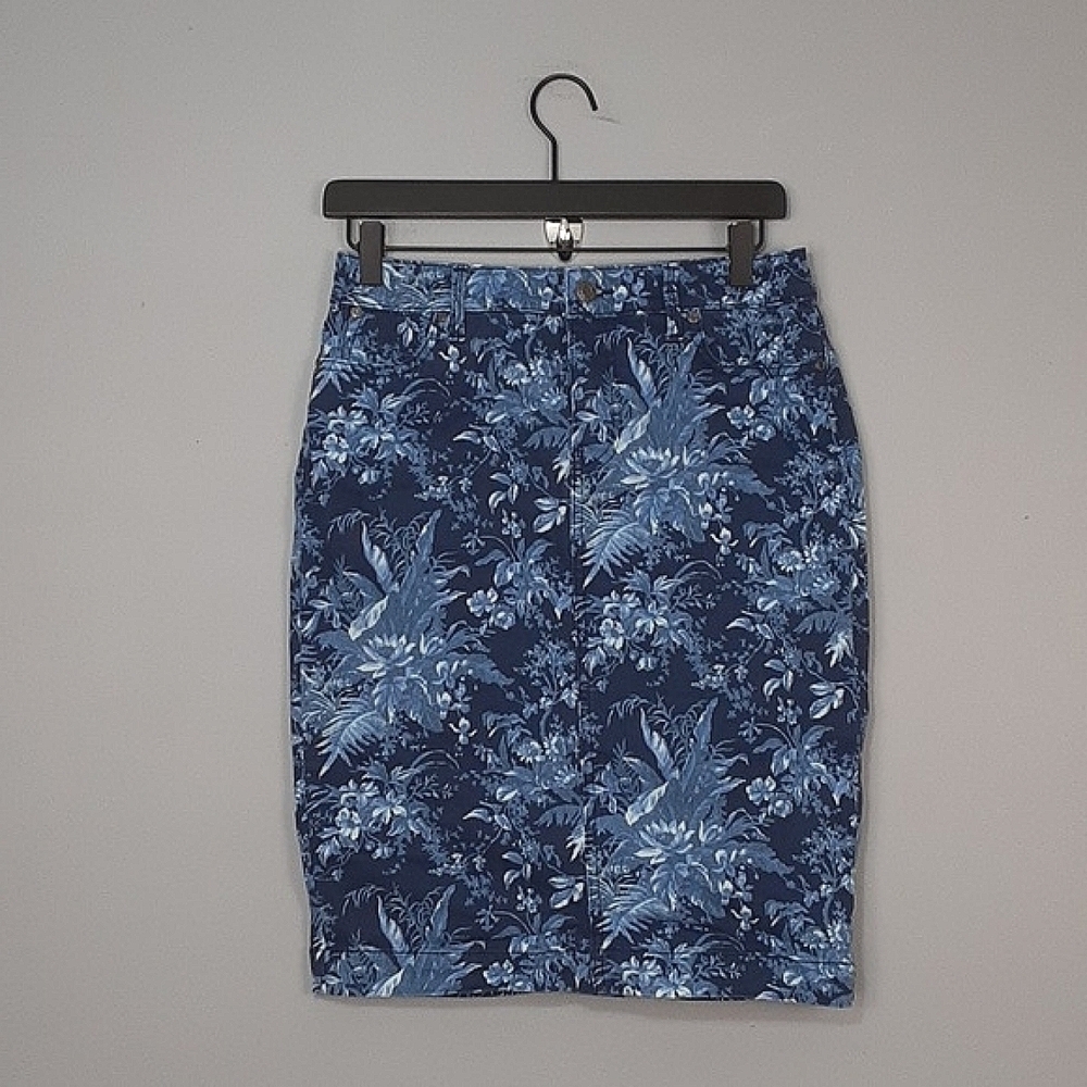 Talbots Petite Denim Floral Pocket Skirt